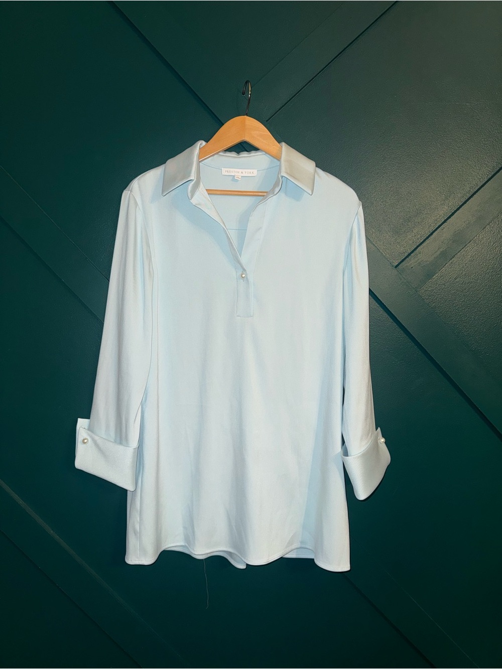 Preston & York Light Blue Thea Taffeta Cuffed Long Sleeve Point Collar Button Fr